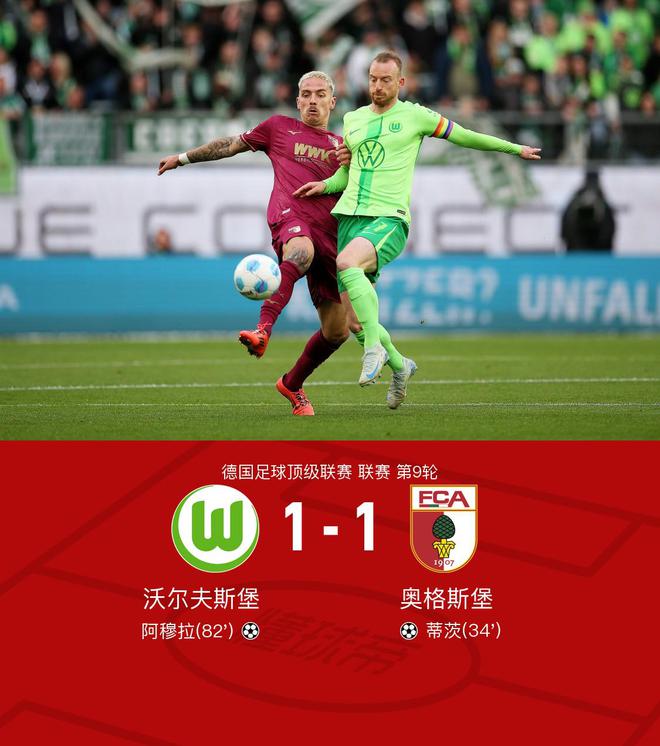 狼堡奧格斯堡1-1，蒂茨首球阿穆拉平局